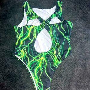Electric green cut out swim/body suit
